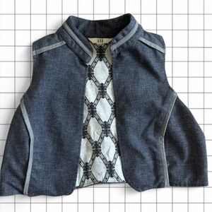 Denim Cropped Vest with Contrast Trim